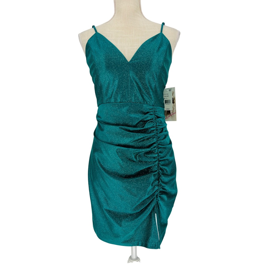 Honey‎ and Rosie Dress Womens XL Emerald Green NWT Glitter Ruched Bodycon Party